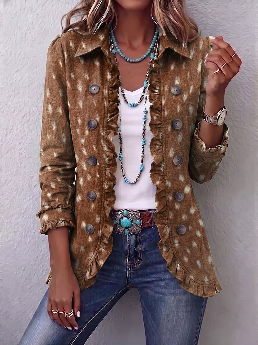 Emma | Women's Leopard Print Denim Jacket Long Sleeve Pockets