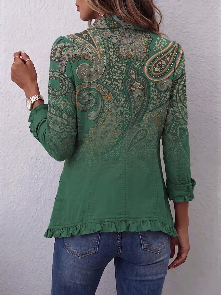 Emma | Women's Leopard Print Denim Jacket Long Sleeve Pockets