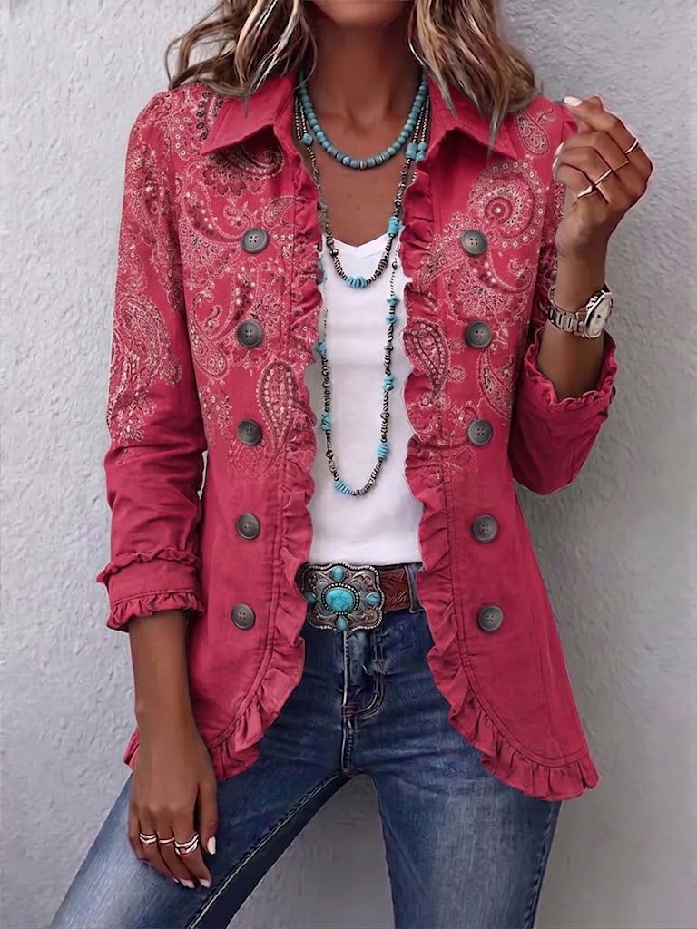 Emma | Women's Leopard Print Denim Jacket Long Sleeve Pockets