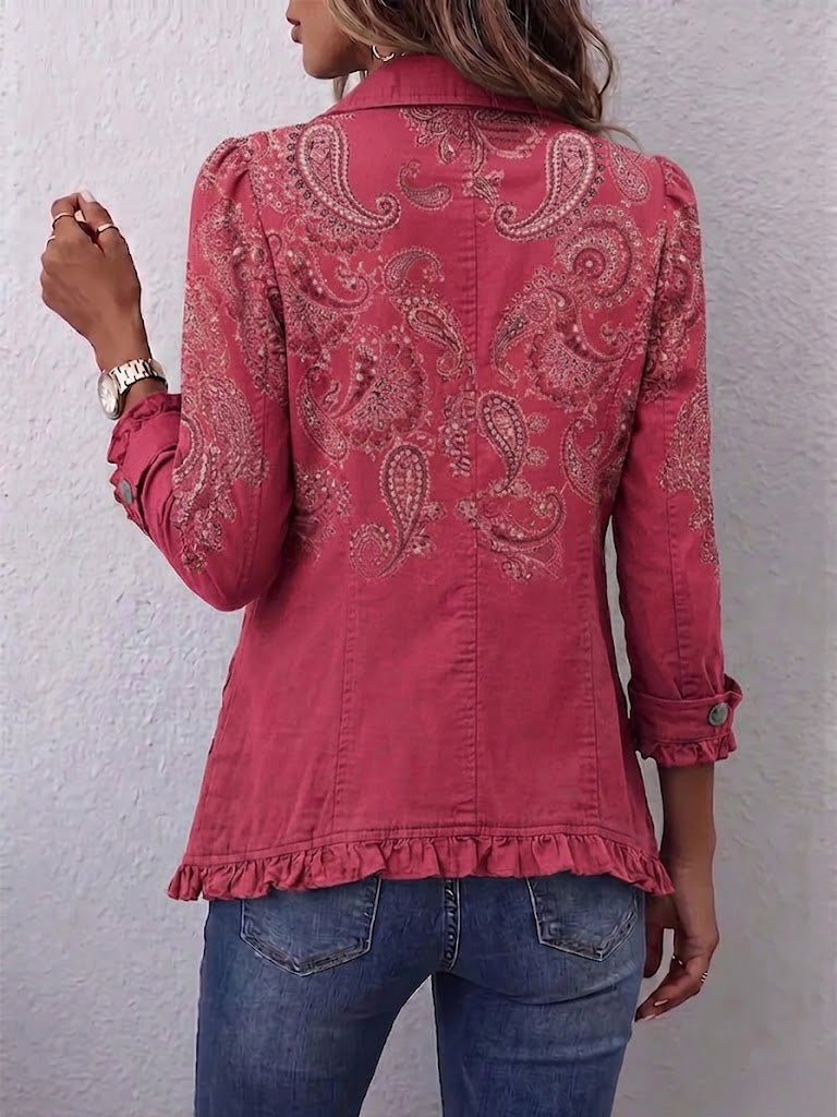 Emma | Women's Leopard Print Denim Jacket Long Sleeve Pockets
