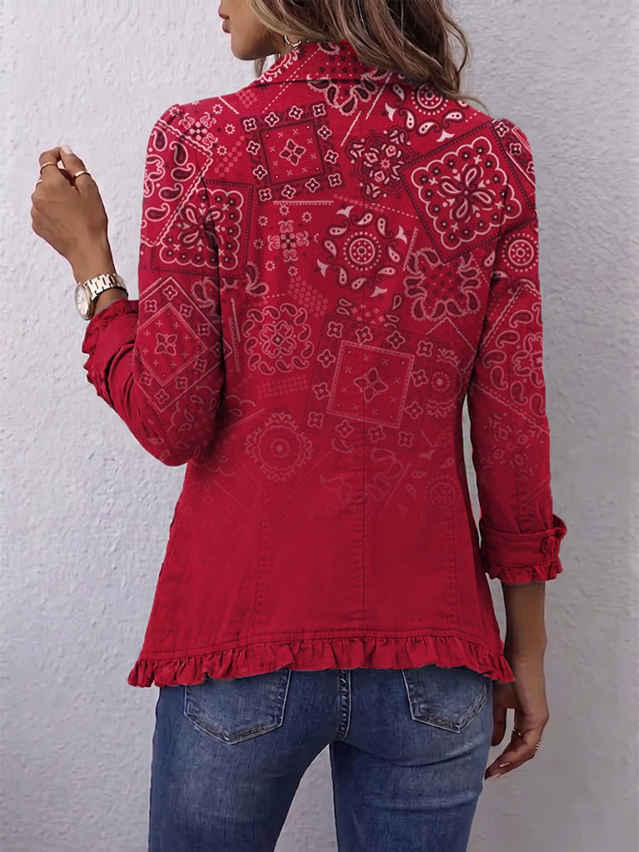 Emma | Women's Leopard Print Denim Jacket Long Sleeve Pockets