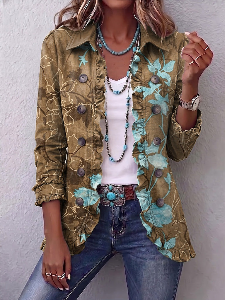 Emma | Women's Leopard Print Denim Jacket Long Sleeve Pockets