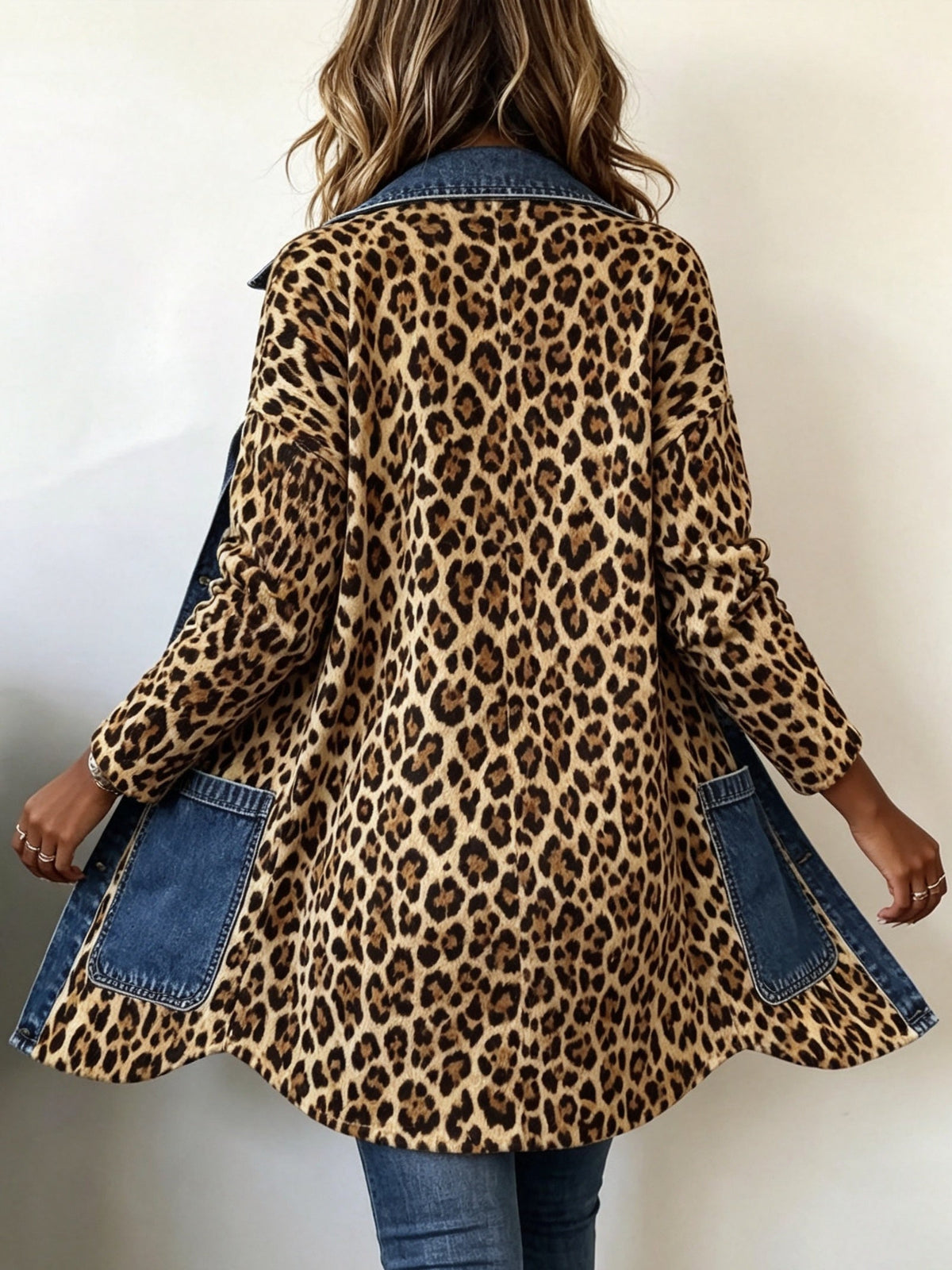 Emma | Women's Leopard Print Denim Jacket Long Sleeve Pockets