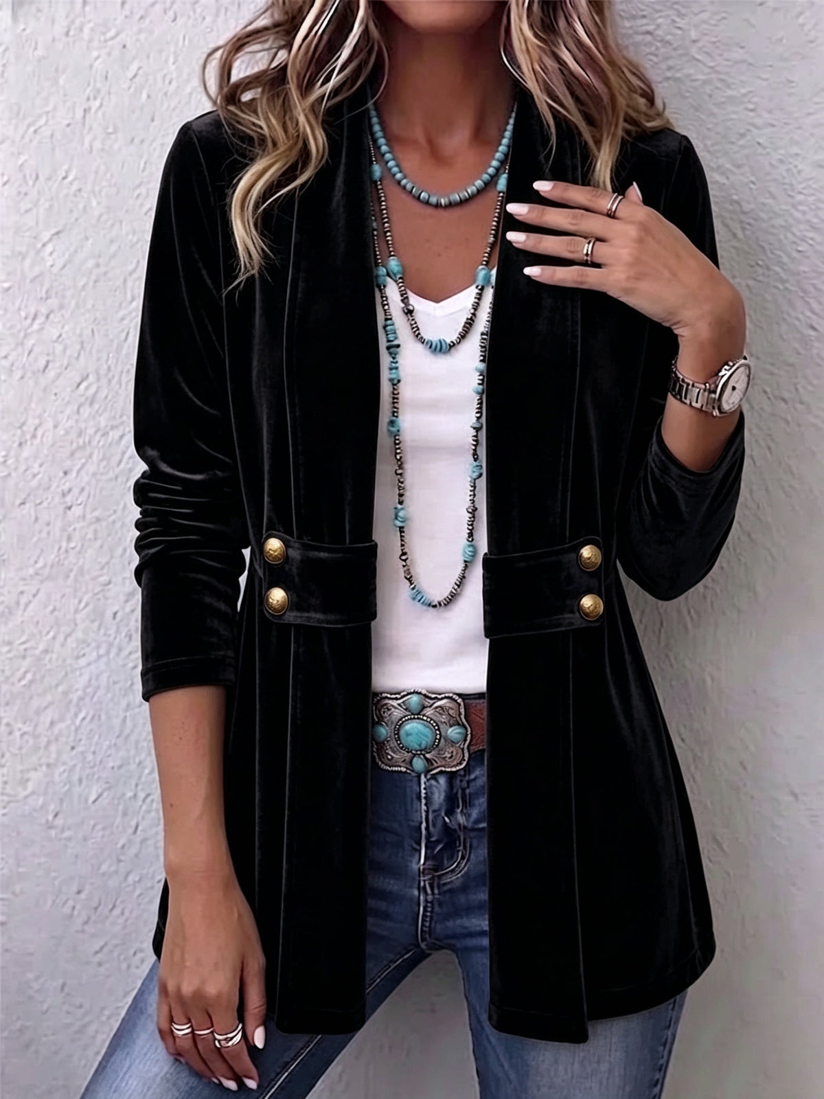 Emma | Women's Leopard Print Denim Jacket Long Sleeve Pockets