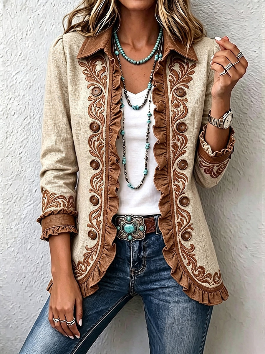 Emma | Women's Leopard Print Denim Jacket Long Sleeve Pockets