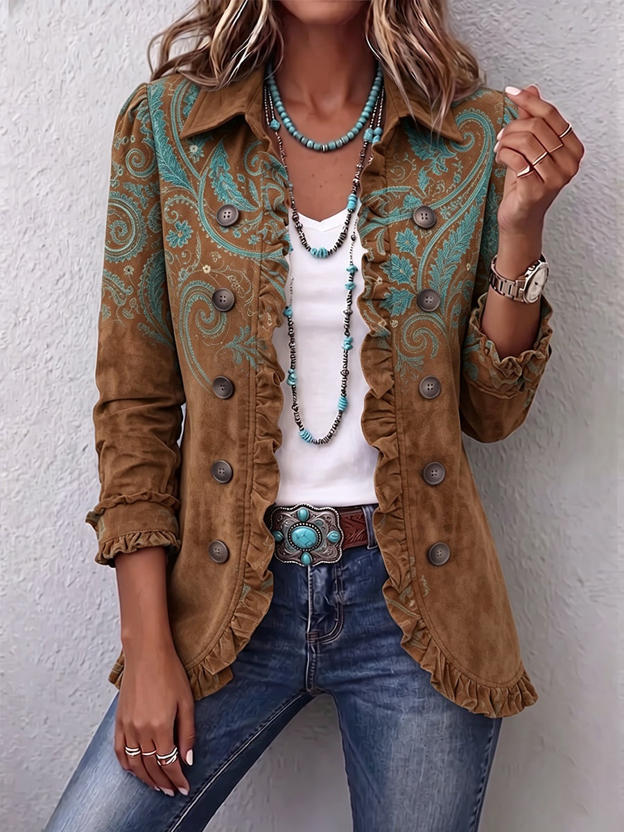 Emma | Women's Leopard Print Denim Jacket Long Sleeve Pockets