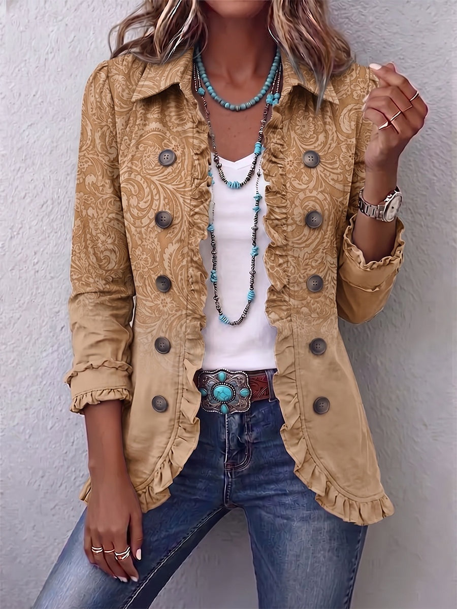 Emma | Women's Leopard Print Denim Jacket Long Sleeve Pockets