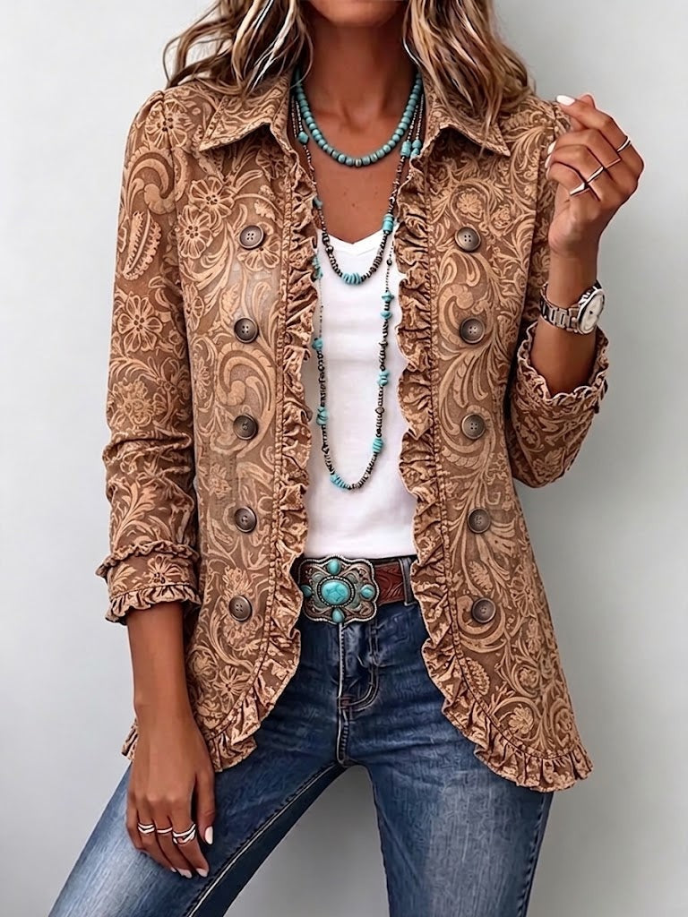 Emma | Women's Leopard Print Denim Jacket Long Sleeve Pockets