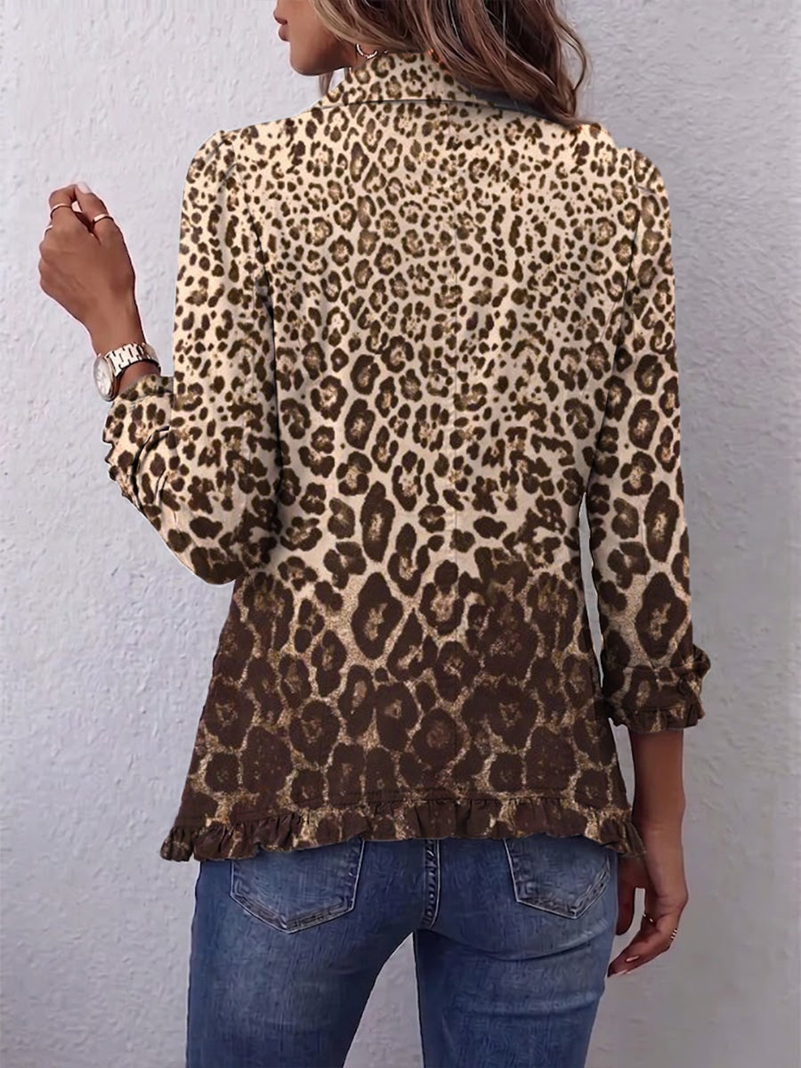 Emma | Women's Leopard Print Denim Jacket Long Sleeve Pockets