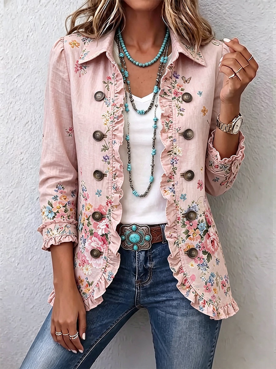 Emma | Women's Leopard Print Denim Jacket Long Sleeve Pockets