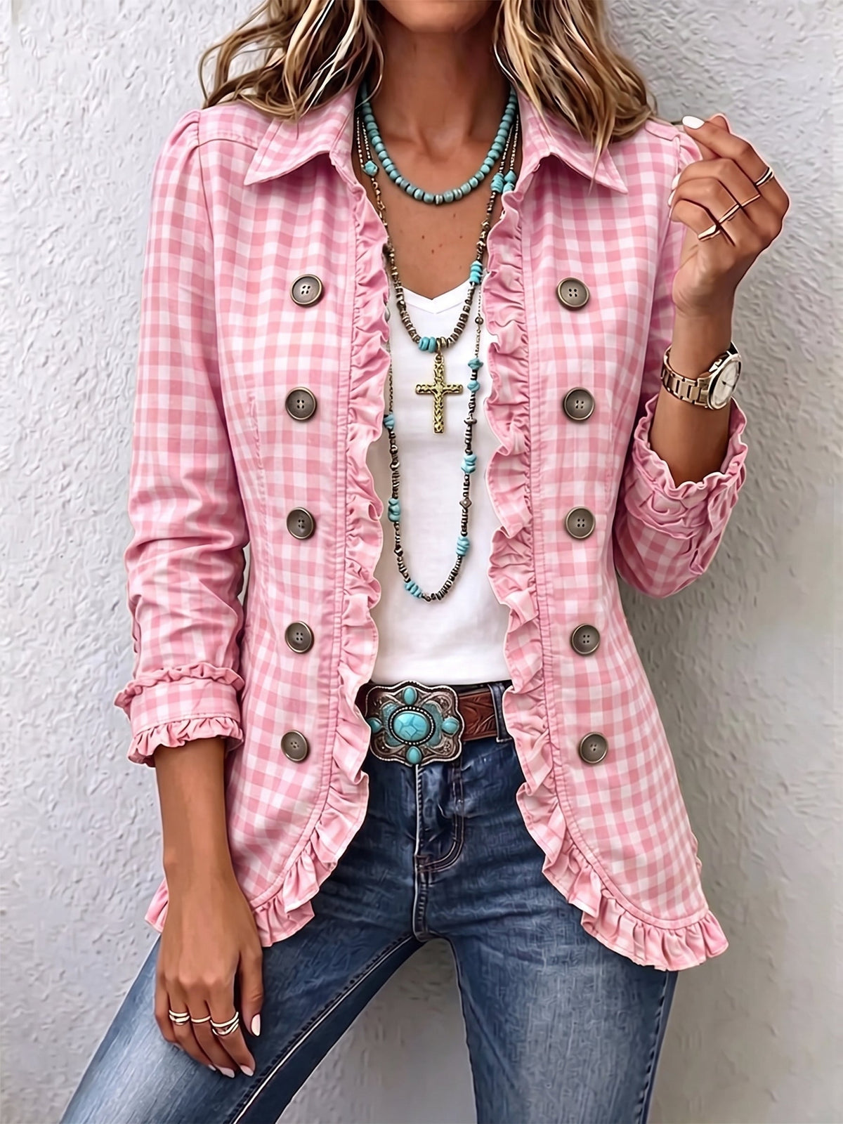 Emma | Women's Leopard Print Denim Jacket Long Sleeve Pockets