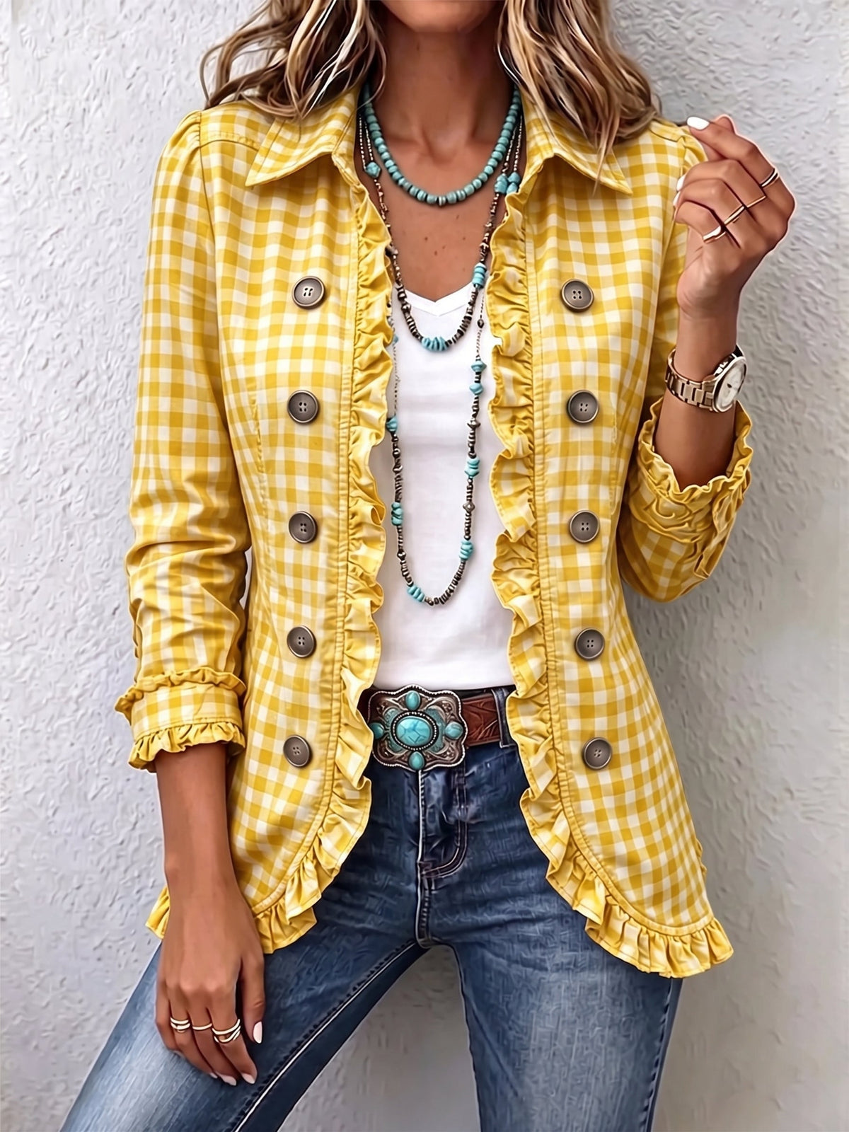 Emma | Women's Leopard Print Denim Jacket Long Sleeve Pockets