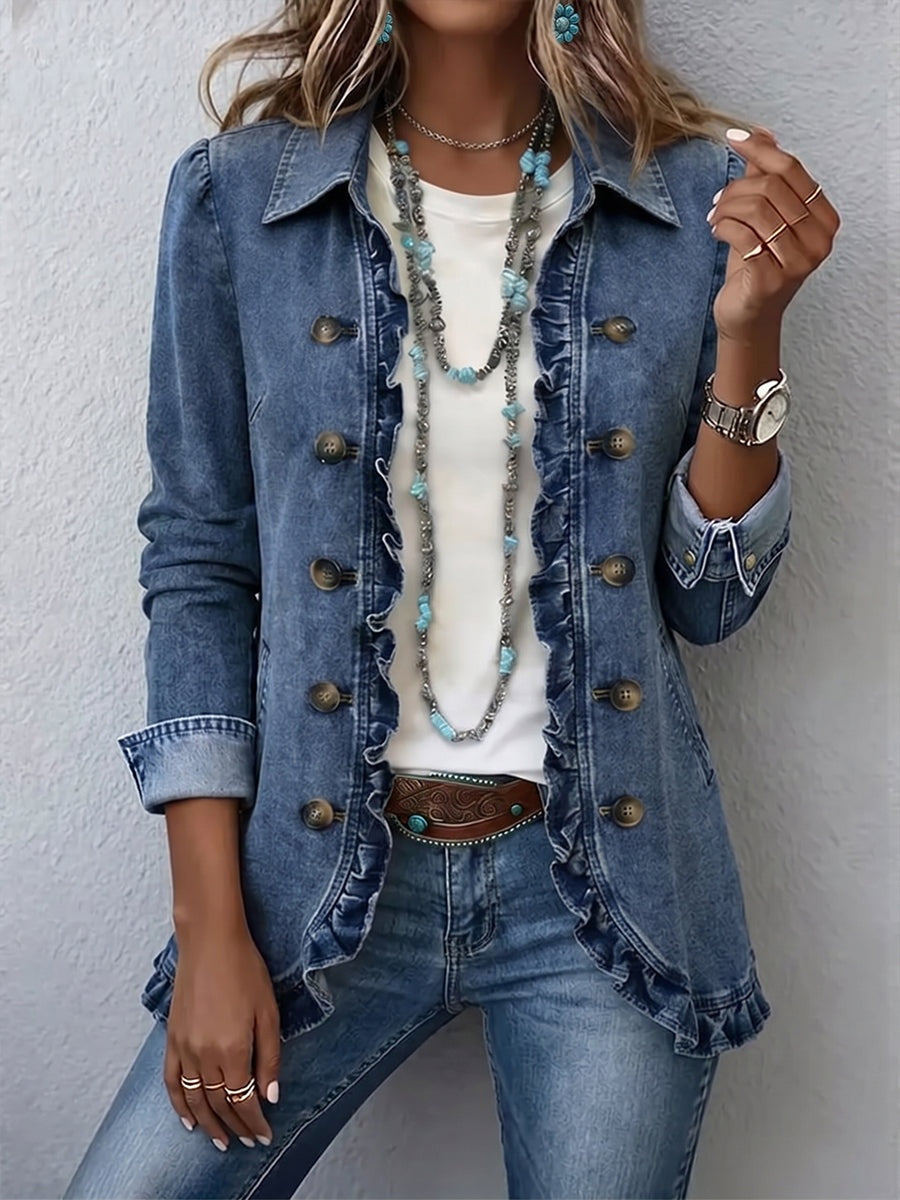 Emma | Women's Leopard Print Denim Jacket Long Sleeve Pockets