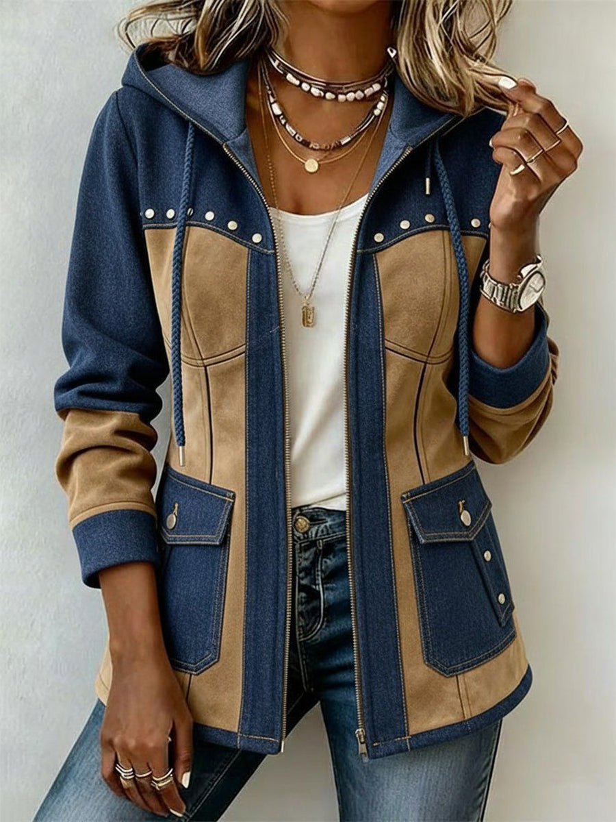 Emma | Women's Leopard Print Denim Jacket Long Sleeve Pockets