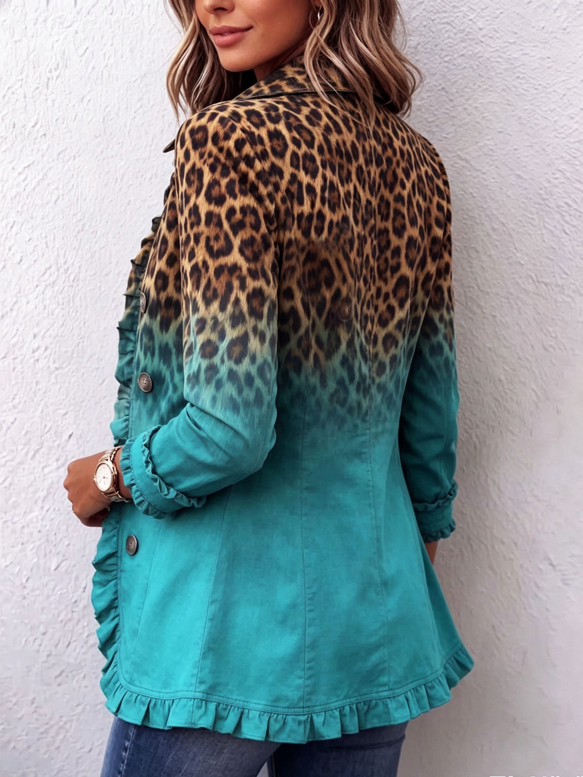 Emma | Women's Leopard Print Denim Jacket Long Sleeve Pockets