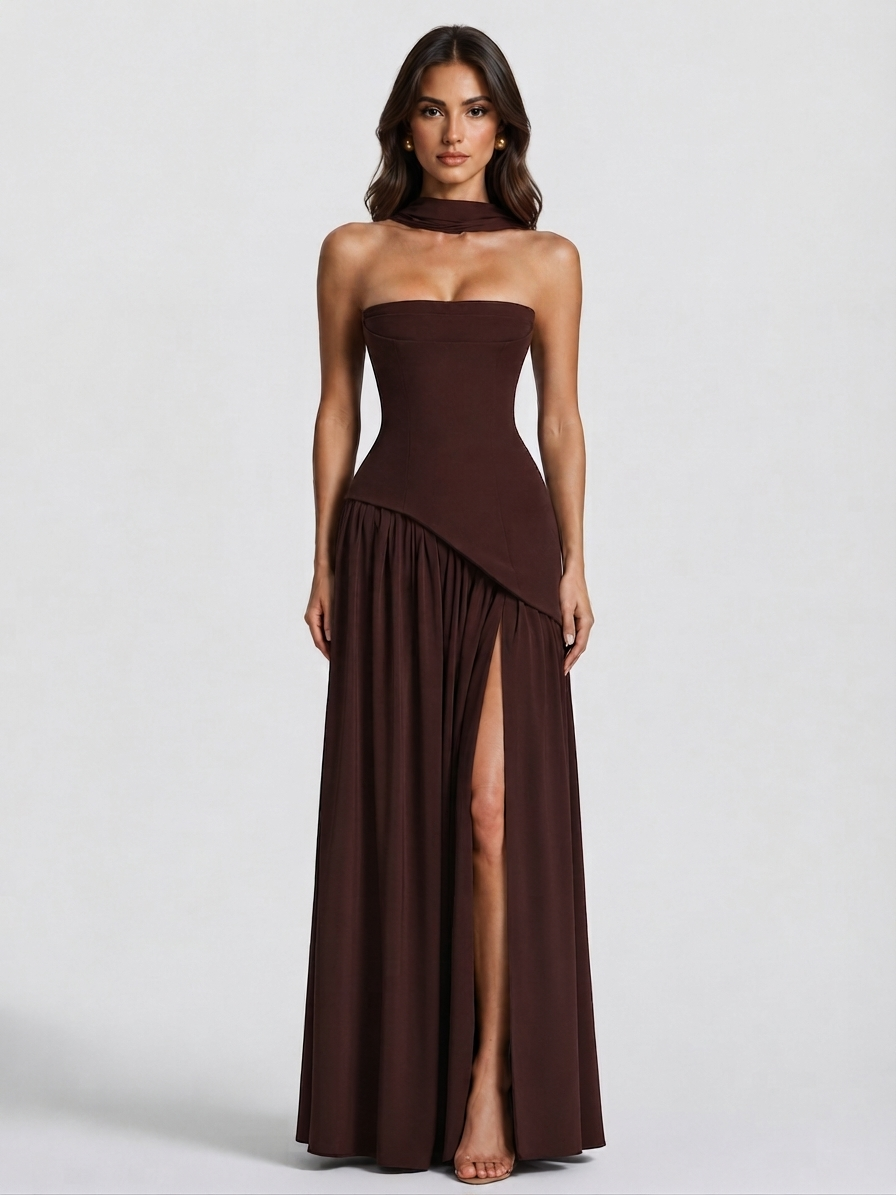 Women's Corset High Slit Maxi Dress | Sleeveless Evening Gown