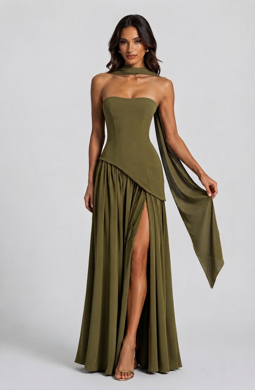 Women's Corset High Slit Maxi Dress | Sleeveless Evening Gown