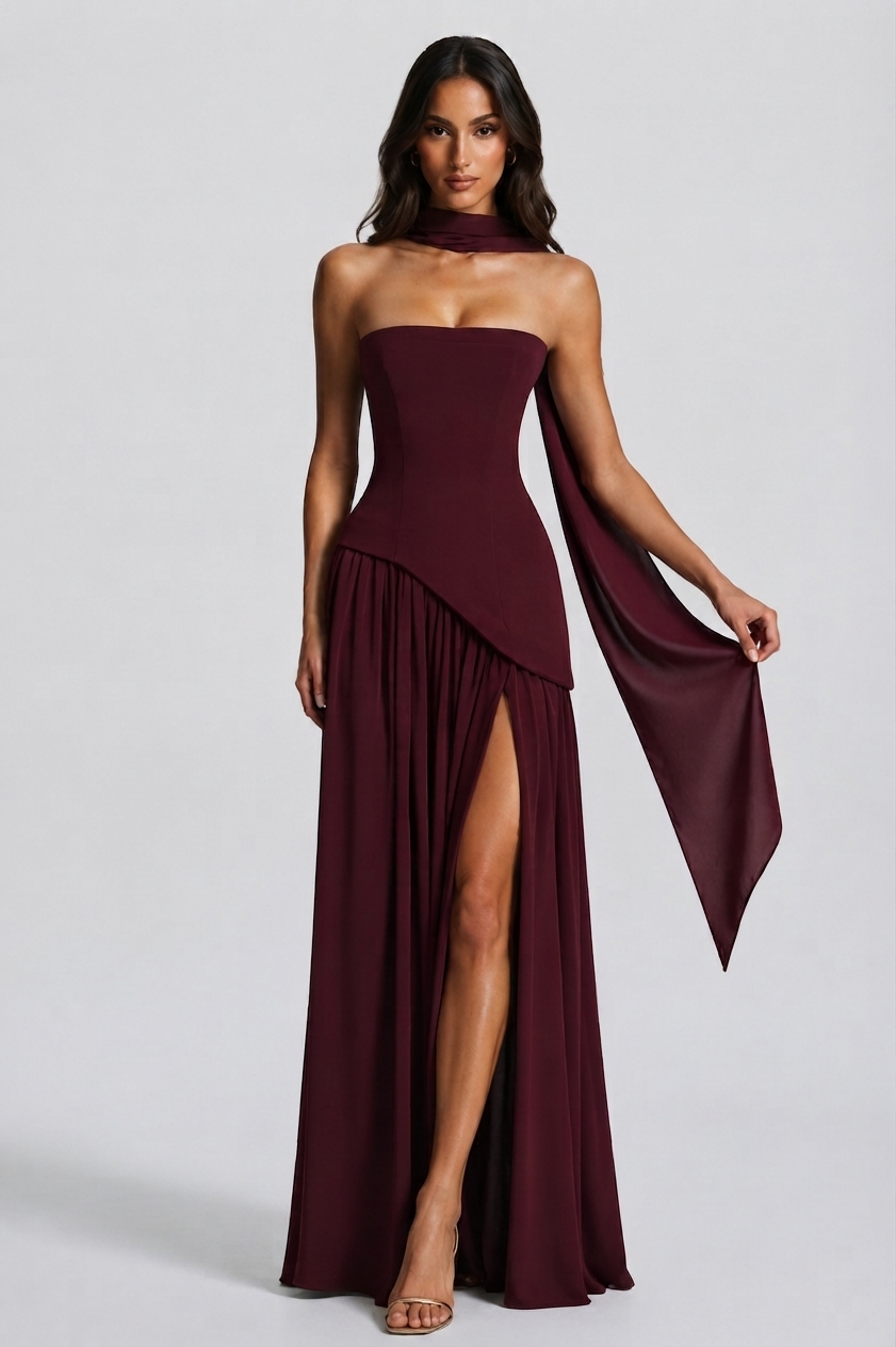 Women's Corset High Slit Maxi Dress | Sleeveless Evening Gown