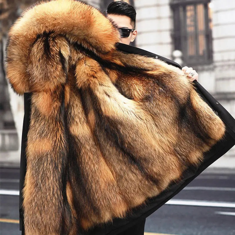 Beau | Men's Long Winter Faux Fur Parka Coat Warm Lined
