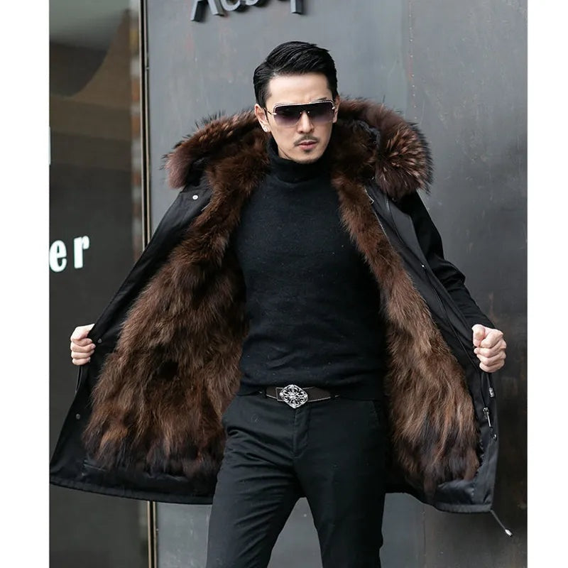 Beau | Men's Long Winter Faux Fur Parka Coat Warm Lined