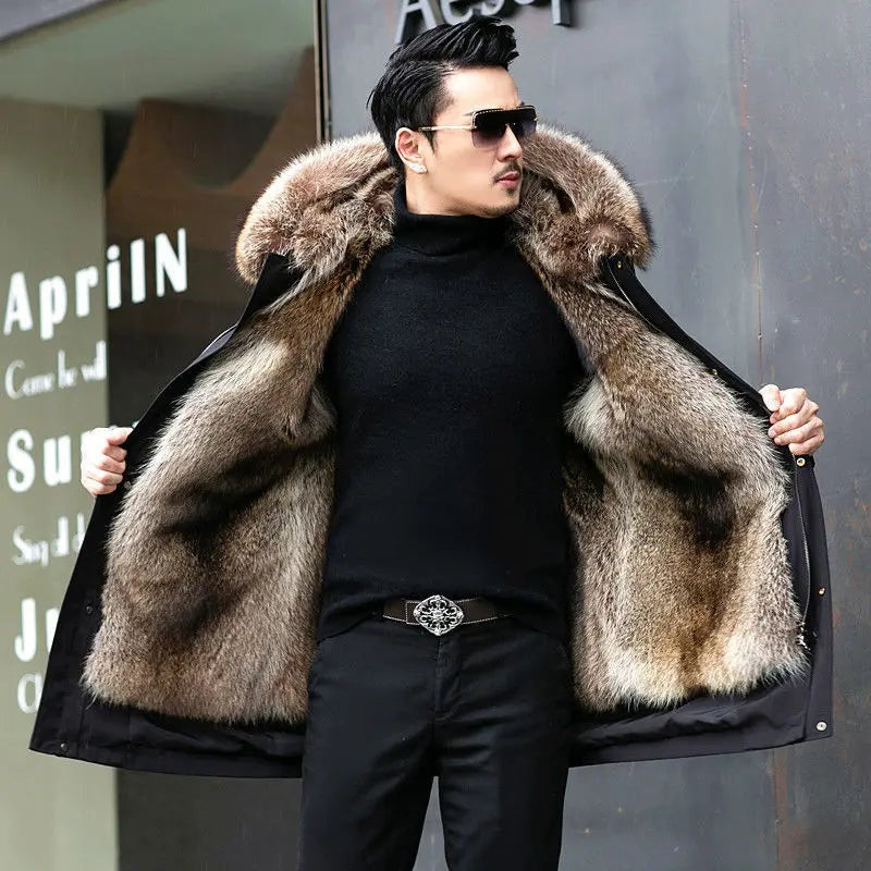 Beau | Men's Long Winter Faux Fur Parka Coat Warm Lined