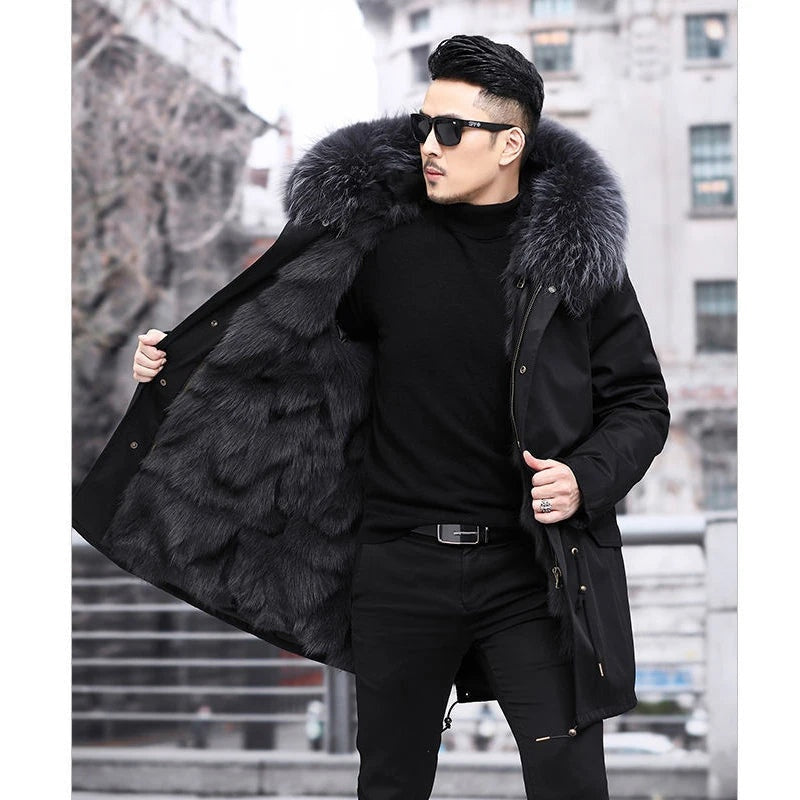 Beau | Men's Long Winter Faux Fur Parka Coat Warm Lined
