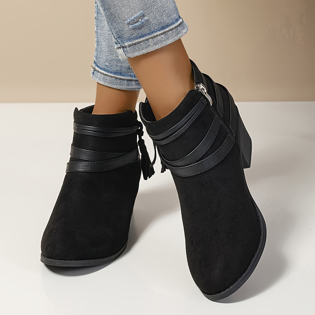 Giacinta | Tassel Block Heel Ankle Boots