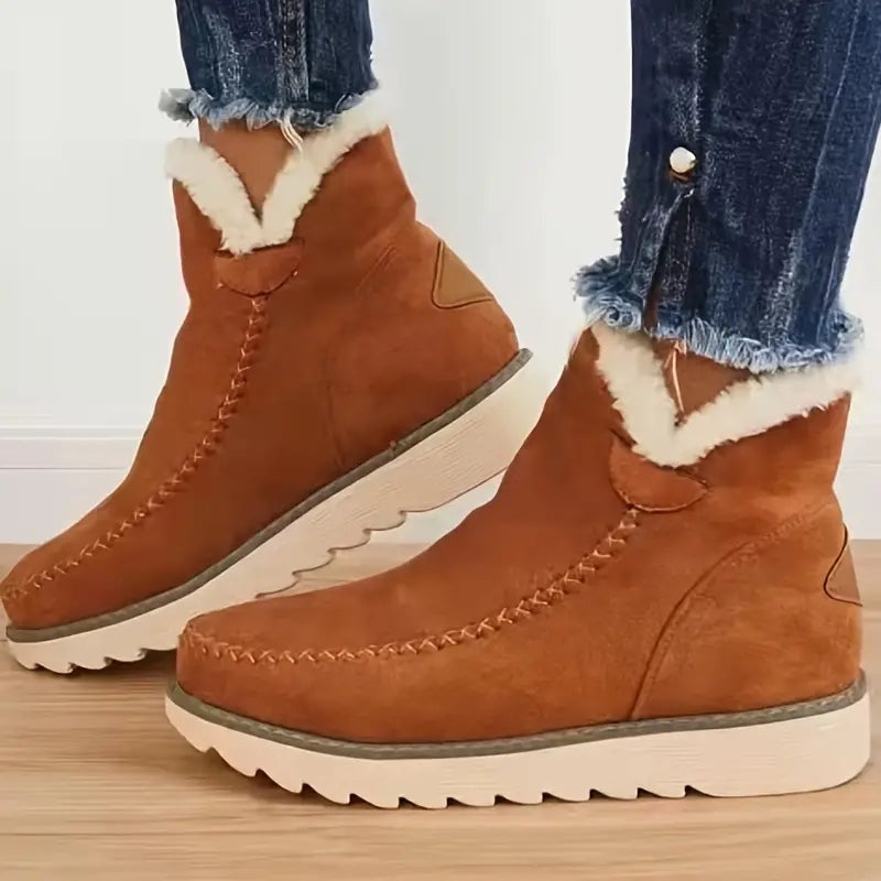 Alexa | Women's Platform Suede Winter Boots Faux Fur Lined Slip On