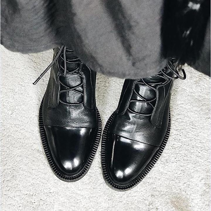 Sloane | Women's Leather Lace Up Ankle Boots Flat