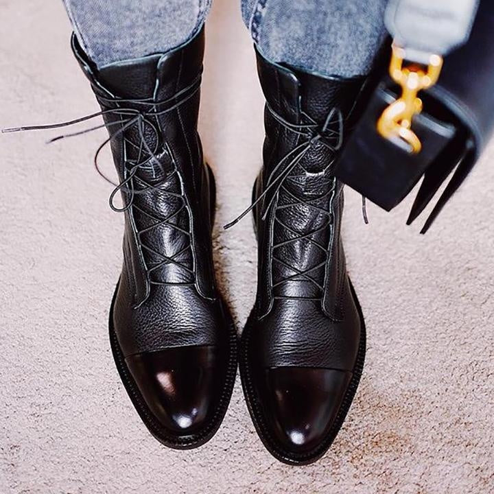 Sloane | Women's Leather Lace Up Ankle Boots Flat