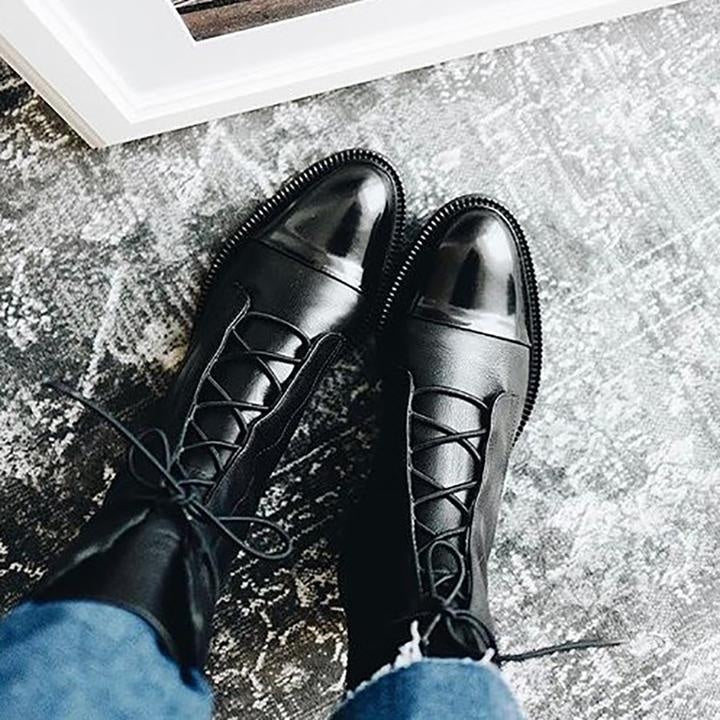 Sloane | Women's Leather Lace Up Ankle Boots Flat