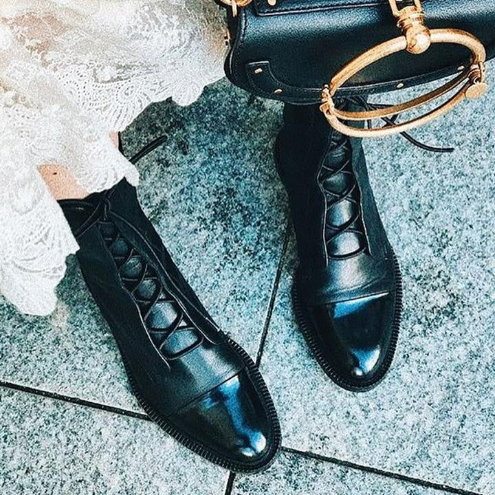 Sloane | Women's Leather Lace Up Ankle Boots Flat