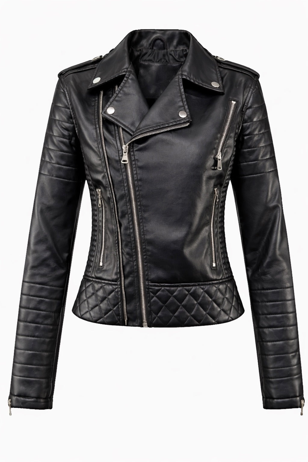 Gabriella | Women's Quilted Faux Leather Moto Jacket Zippers