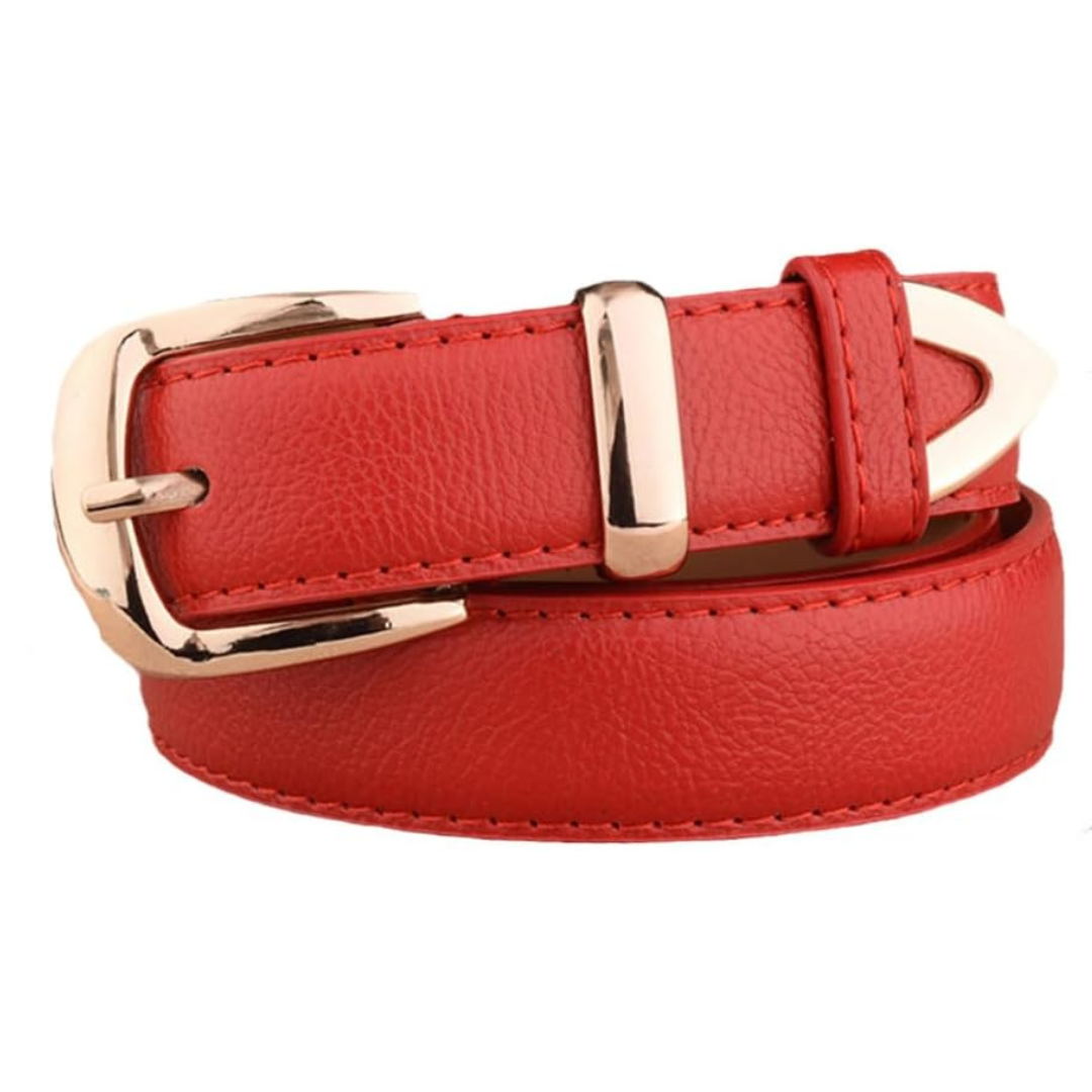 Leather Belt with Gold-Tone Buckle and Textured Finish