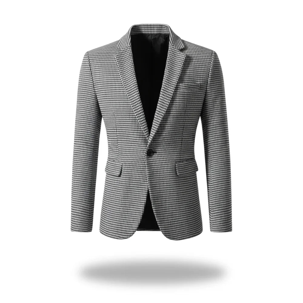 Women's houndstooth tweed button-front blazer