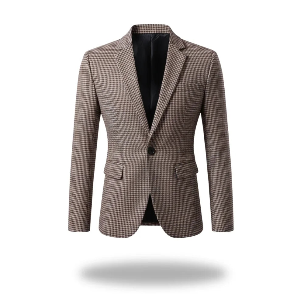 Women's houndstooth tweed button-front blazer
