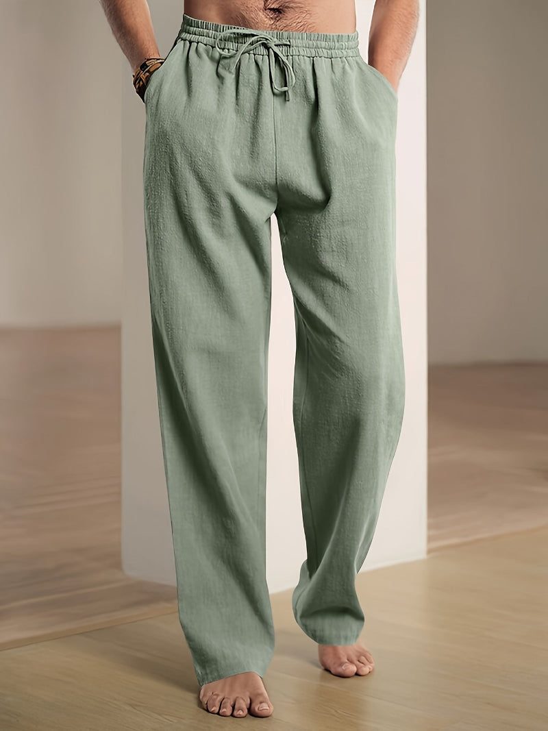 Relaxed Fit Drawstring Straight Leg Trousers for Men