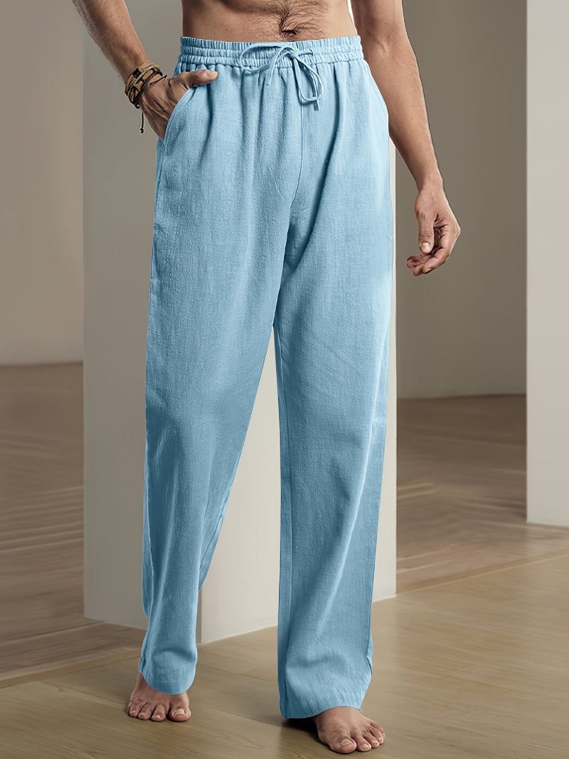 Relaxed Fit Drawstring Straight Leg Trousers for Men
