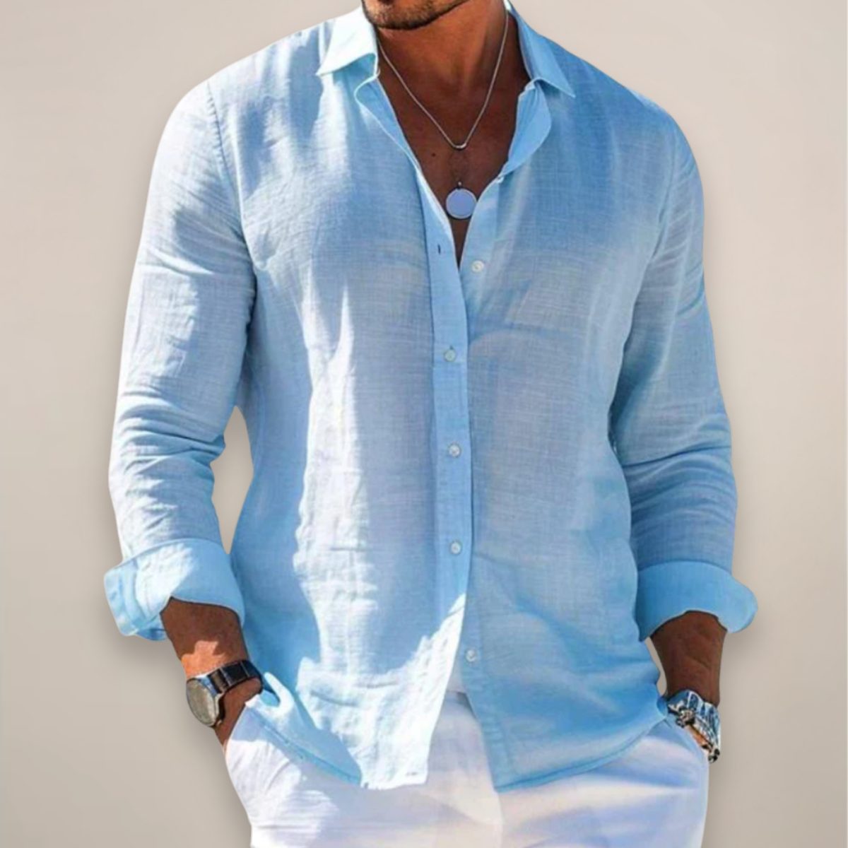 Relaxed Fit Linen Long Sleeve Shirt for Men