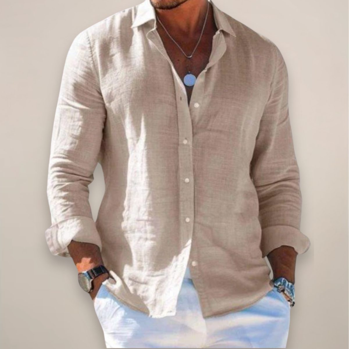 Relaxed Fit Linen Long Sleeve Shirt for Men