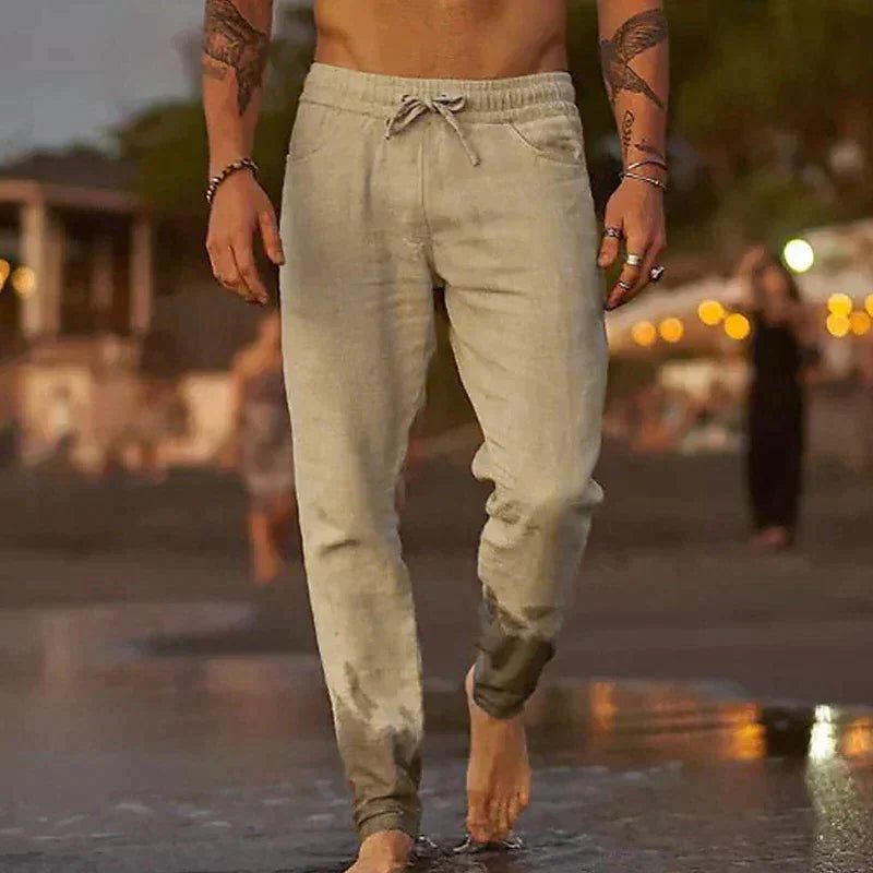 Relaxed Linen Straight Leg Trousers for Men