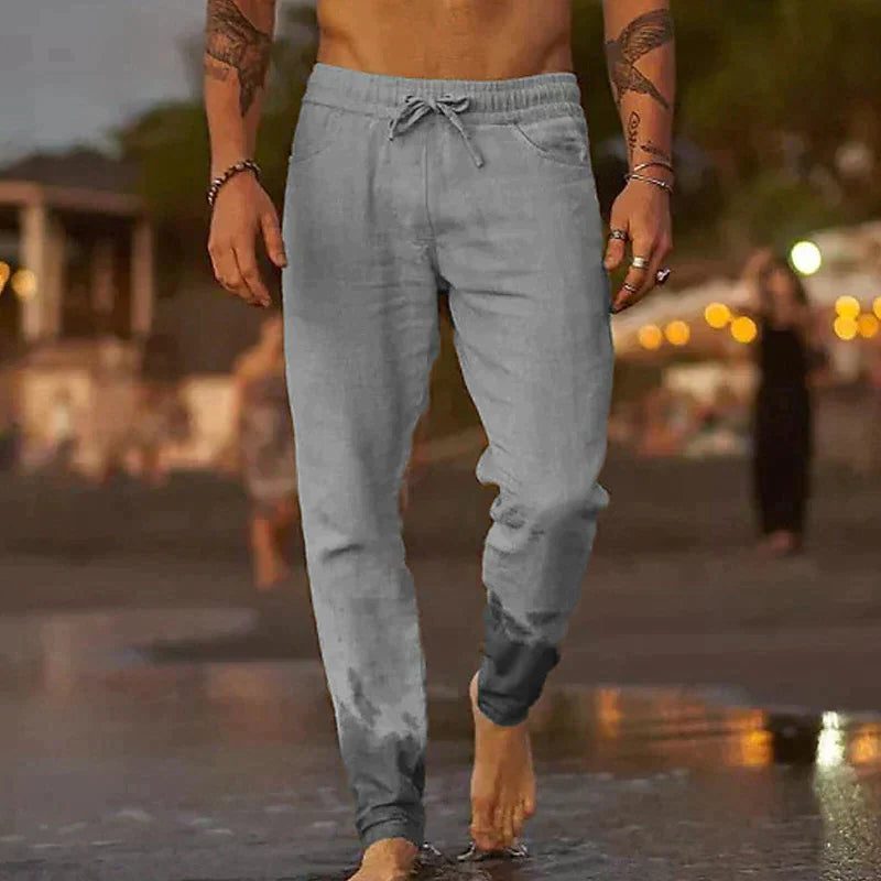 Relaxed Linen Straight Leg Trousers for Men