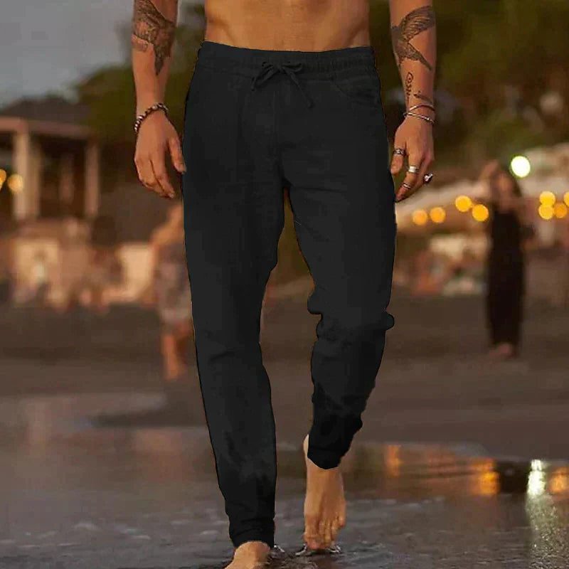 Relaxed Linen Straight Leg Trousers for Men