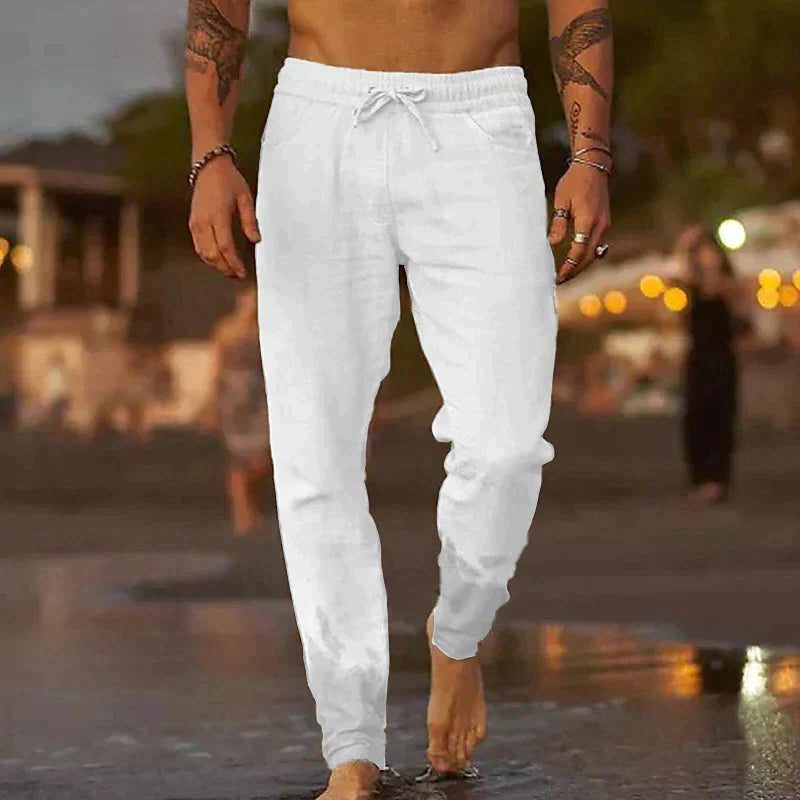 Relaxed Linen Straight Leg Trousers for Men