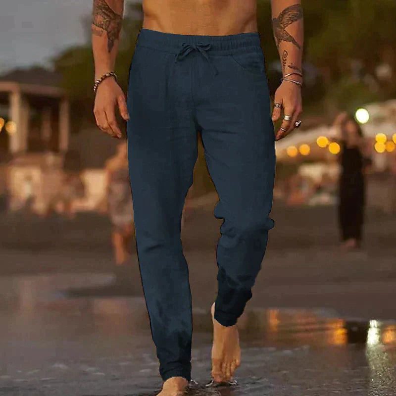 Relaxed Linen Straight Leg Trousers for Men