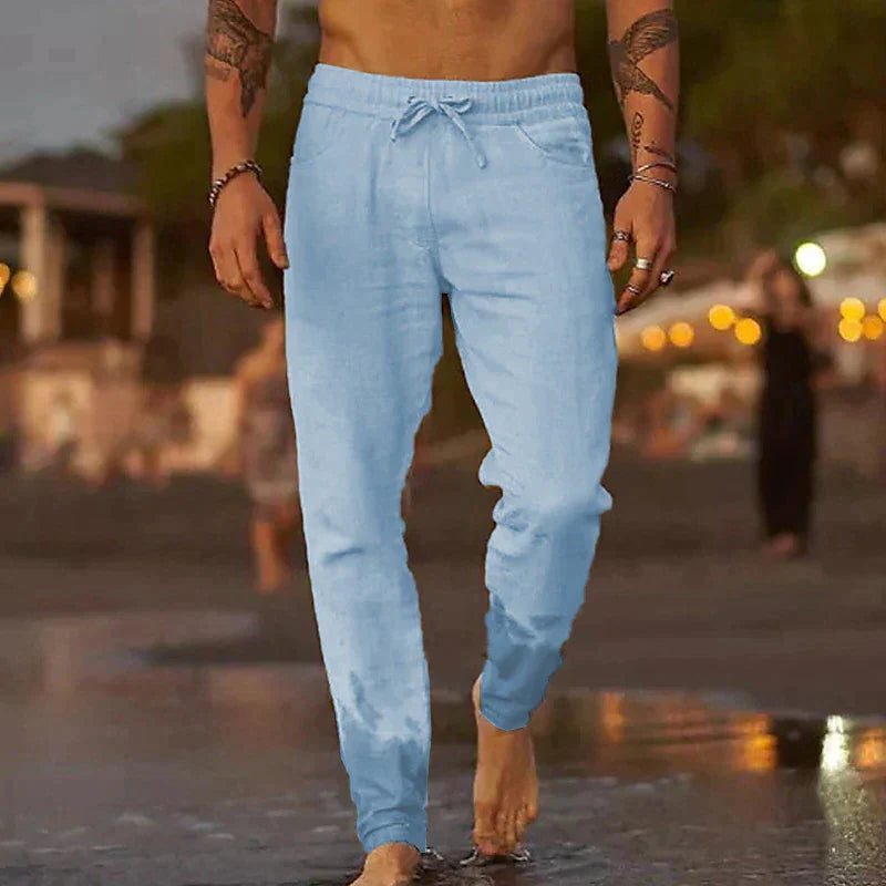 Relaxed Linen Straight Leg Trousers for Men