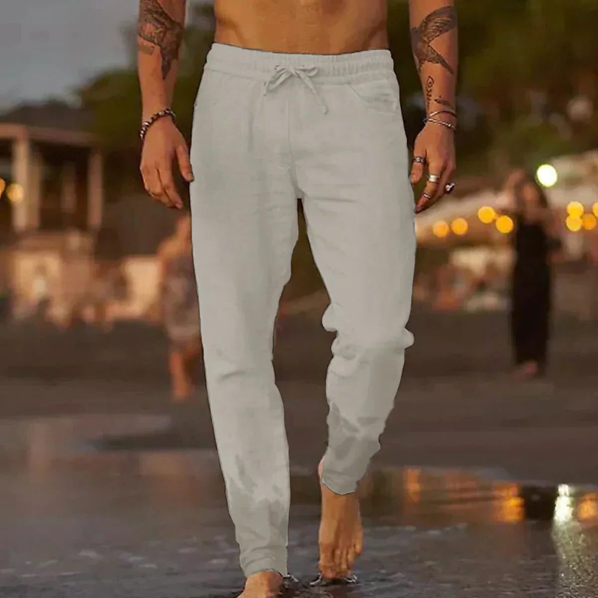 Relaxed Linen Straight Leg Trousers for Men