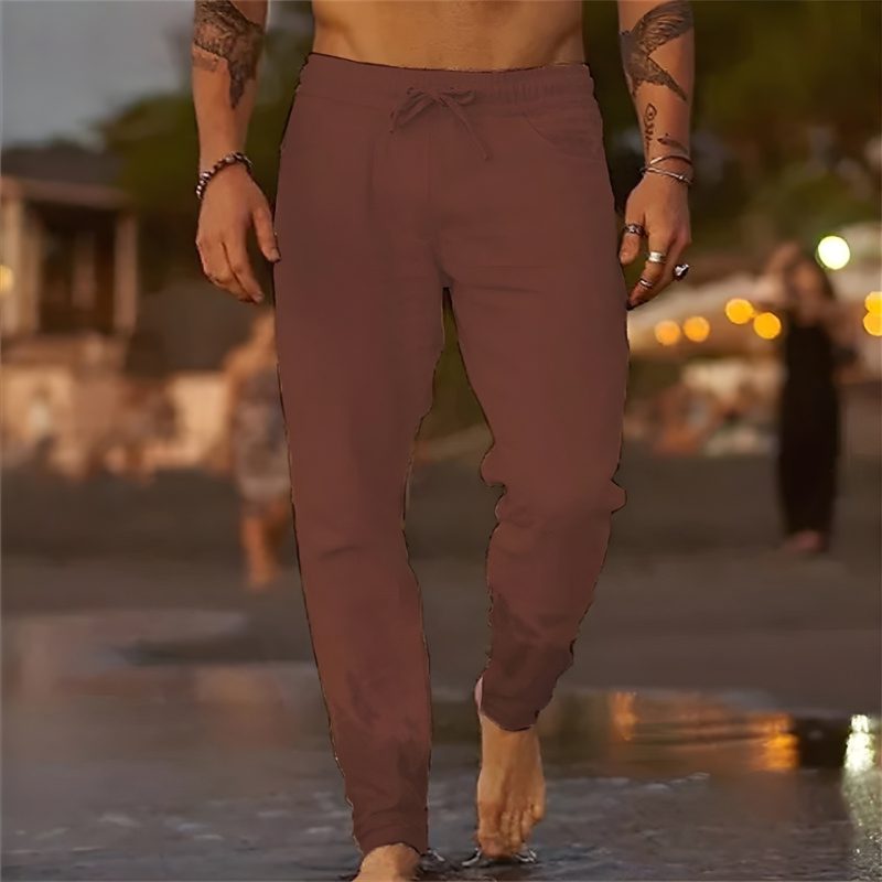 Relaxed Linen Straight Leg Trousers for Men