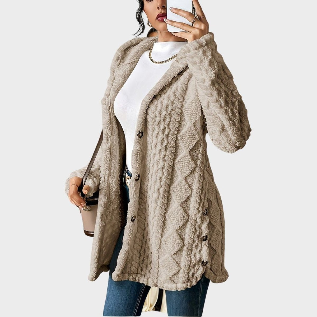 Lucy | Women's Oversized Hooded Fleece Jacket Button Up