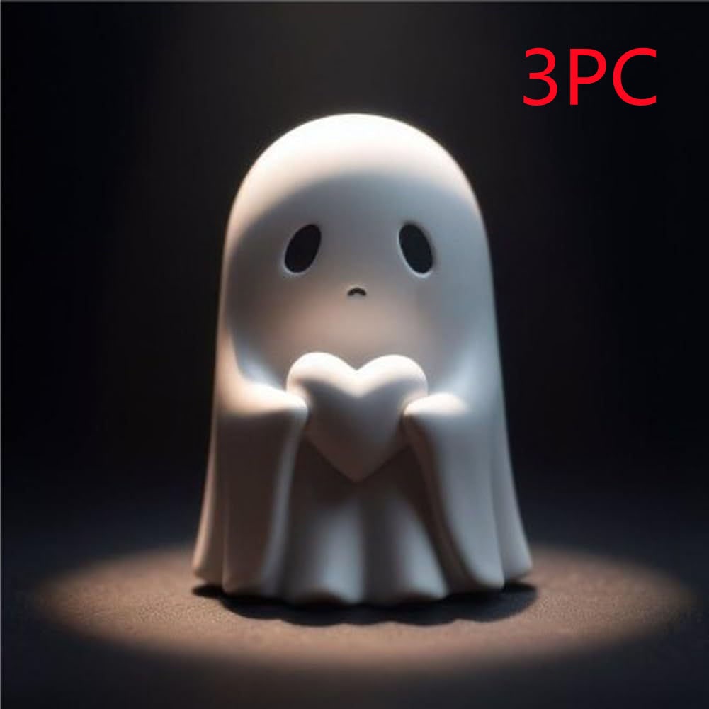Resin Ghost Figurine Decor with Standing Base for Halloween Home Shelf Decorations Statue